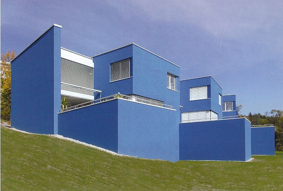 illustration maison bleue